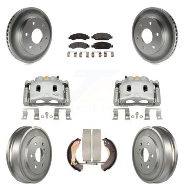 Front Rear Brake Caliper Coat Rotor Drum Semi-Metallic Pad Kit (8Pc) For GMC Sierra 1500 KCG-100427P