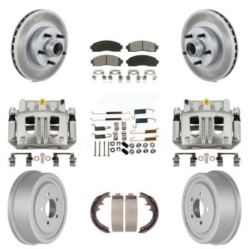 Front Rear Brake Caliper Coated Rotor Drum Semi-Metallic Pad Shoe Hardware Kit (9Pc) For KCG-100427S