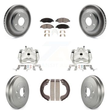 Front Rear Disc Brake Caliper Coated Rotors Drum Ceramic Pads Kit (8Pc) For Nissan Versa KCG-100427T
