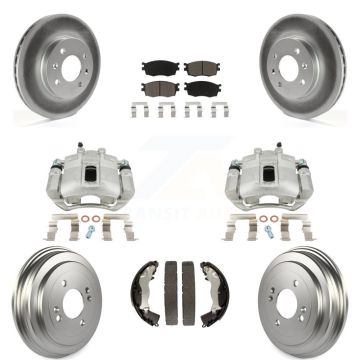 Front Rear Brake Caliper Coated Rotors Drum Ceramic Pad Kit (8Pc) For Hyundai Accent Kia KCG-100428C