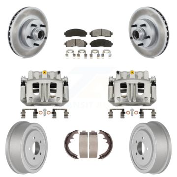 Front Rear Brake Caliper Coat Rotor Drum Semi-Metallic Pad Kit (8Pc) For Ford Ranger RWD KCG-100428S