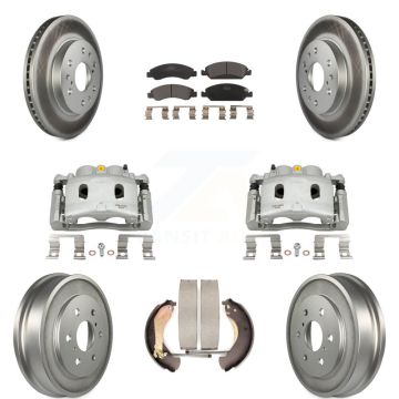 Front Rear Brake Caliper Coated Rotors Drum Ceramic Pad Kit (8Pc) For Chevrolet GMC 1500 KCG-100428T