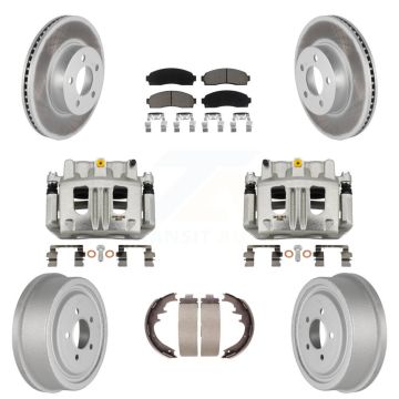Front Rear Brake Caliper Coated Rotors Drum Ceramic Pads Kit (8Pc) For Ford Ranger Mazda KCG-100430C