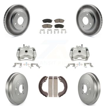 Front Rear Disc Brake Caliper Coated Rotors Drum Ceramic Pad Kit (8Pc) For Nissan Sentra KCG-100431C
