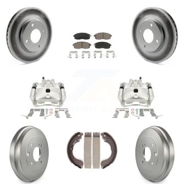 Front Rear Brake Caliper Coated Rotors Drum Ceramic Pads Kit (8Pc) For Nissan Versa Cube KCG-100432C