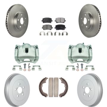 Front Rear Brake Caliper Coat Rotor Drum Ceramic Pad Kit (8Pc) For Toyota Matrix Pontiac KCG-100432T