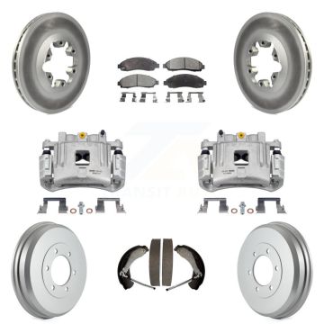 Front Rear Brake Caliper Coated Rotor Drum Semi-Metallic Pad Kit (8Pc) For Chevrolet GMC KCG-100433P