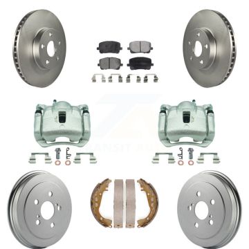 Front Rear Disc Brake Caliper Coated Rotor Drum Ceramic Pad Kit (8Pc) For Toyota Corolla KCG-100433T