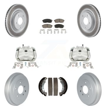 Front Rear Disc Brake Caliper Coated Rotors Drum Ceramic Pad Kit (8Pc) For Nissan Sentra KCG-100434C