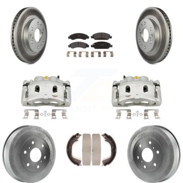 Front Rear Brake Caliper Coat Rotor Drum Semi-Metallic Pad Kit (8Pc) For GMC Sierra 1500 KCG-100434P