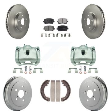 Front Rear Disc Brake Caliper Coated Rotor Drum Ceramic Pad Kit (8Pc) For Toyota Corolla KCG-100434T