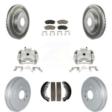 Front Rear Disc Brake Caliper Coated Rotors Drum Ceramic Pad Kit (8Pc) For Nissan Sentra KCG-100435C