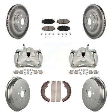 Front Rear Disc Brake Caliper Coated Rotor Drum Ceramic Pad Kit (8Pc) For Toyota Corolla KCG-100436C
