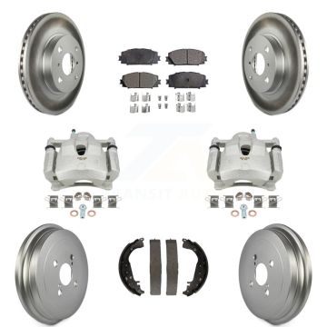 Front Rear Disc Brake Caliper Coated Rotors Drum Ceramic Pads Kit (8Pc) For Toyota Yaris KCG-100437T