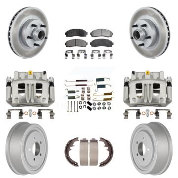 Front Rear Brake Caliper Coated Rotor Drum Semi-Metallic Pad Shoe Hardware Kit (9Pc) For KCG-100438P
