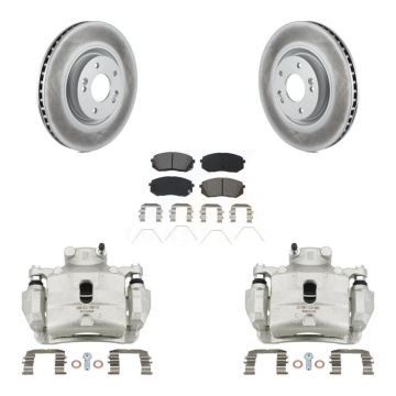 Front Disc Brake Caliper Coat Rotors Semi-Metallic Pad Kit For Hyundai Sonata Kia Optima KCG-100459S