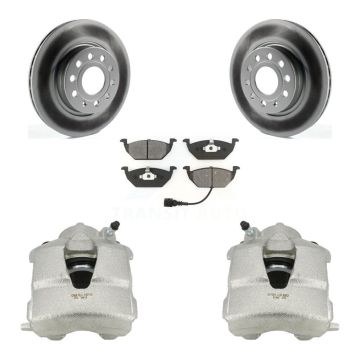 Front Disc Brake Caliper Coated Rotors And Semi-Metallic Pads Kit For Volkswagen Jetta KCG-100470S