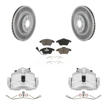 Front Disc Brake Caliper Coat Rotors & Ceramic Pad Kit For Volkswagen Jetta Golf Audi A3 KCG-100507C