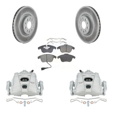 Front Brake Caliper Coat Rotor & Semi-Metallic Pad Kit For Volkswagen Tiguan Passat Audi KCG-100516S