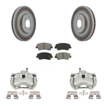 Front Disc Brake Caliper Coated Rotors And Semi-Metallic Pads Kit For 2014 Kia Forte SX KCG-100584S