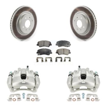 Front Brake Caliper Coat Rotor Semi-Metallic Pad Kit For Kia Rio With 14" Factory Wheels KCG-100607P