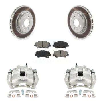 Front Brake Caliper Coat Rotor Semi-Metallic Pad Kit For Kia Rio With 14" Factory Wheels KCG-100688S