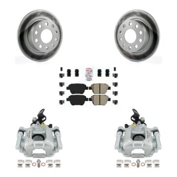 Rear Disc Brake Caliper Coat Rotors Semi-Metallic Pad Kit For Volkswagen Audi A3 Eos GTI KCG-100729N
