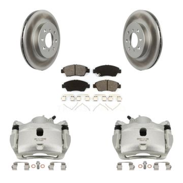 Front Disc Brake Caliper Coat Rotor Semi-Metallic Pad Kit For 2014 Honda Fit LX Sport DX KCG-100740S