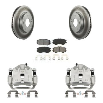 Front Brake Caliper Coat Rotors Semi-Metallic Pad Kit For Hyundai Sonata Kia Soul Optima KCG-100744S