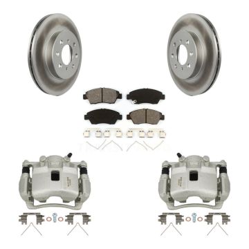 Front Disc Brake Caliper Coated Rotors And Semi-Metallic Pad Kit For 2007-2008 Honda Fit KCG-100750S