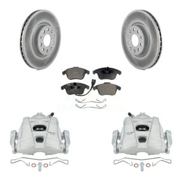Front Brake Caliper Coat Rotor & Semi-Metallic Pad Kit For Volkswagen Tiguan Passat Audi KCG-100760P