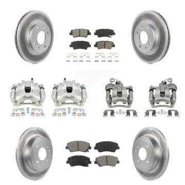 Front Rear Disc Brake Caliper Coat Rotor Semi-Metallic Pad Kit (10Pc) For Hyundai Accent KCG-100770S