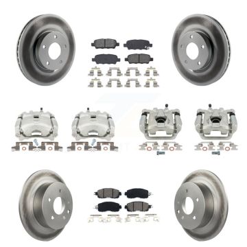 Front Rear Disc Brake Caliper Coat Rotors Semi-Metallic Pad Kit (10Pc) For Nissan Altima KCG-100771S