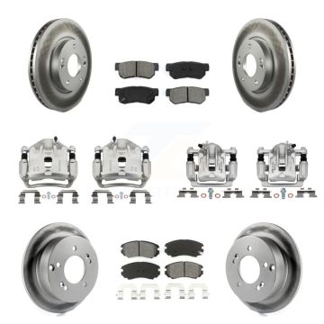 Front Rear Brake Caliper Coat Rotors Semi-Metallic Pad Kit (10Pc) For Hyundai Sonata Kia KCG-100772S