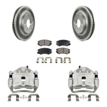 Front Disc Brake Caliper Coat Rotors & Semi-Metallic Pad Kit For 2010-2011 Kia Soul 2.0L KCG-100773P