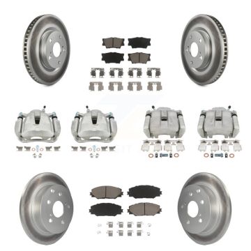Front Rear Disc Brake Caliper Coated Rotors And Ceramic Pads Kit (10Pc) For Toyota RAV4 KCG-100777C
