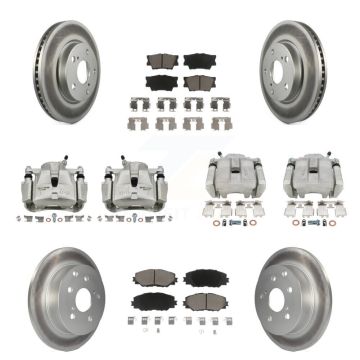 Front Rear Disc Brake Caliper Coated Rotors And Ceramic Pads Kit (10Pc) For Toyota RAV4 KCG-100778C
