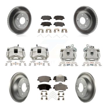 Front Rear Brake Caliper Coat Rotor And Semi-Metallic Pad Kit (10Pc) For Hyundai Elantra KCG-100779P
