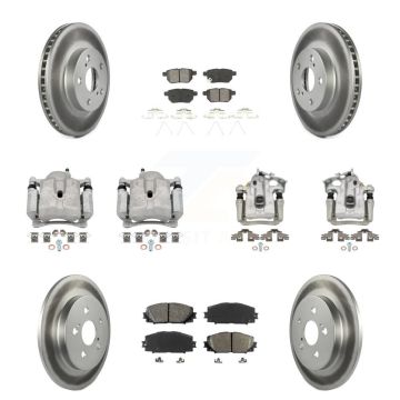 Front Rear Disc Brake Caliper Coat Rotor & Semi-Metallic Pad Kit (10Pc) For Toyota Prius KCG-100787S