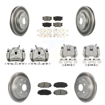 Front Rear Disc Brake Caliper Coat Rotors & Semi-Metallic Pad Kit (10Pc) For Toyota RAV4 KCG-100789S