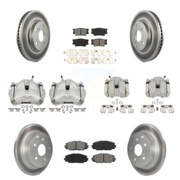 Front Rear Disc Brake Caliper Coat Rotors & Semi-Metallic Pad Kit (10Pc) For Toyota RAV4 KCG-100791S