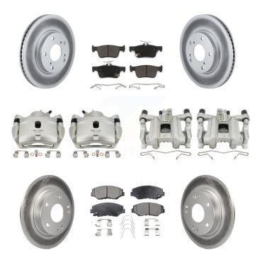 Front Rear Disc Brake Caliper Coat Rotors & Semi-Metallic Pad Kit (10Pc) For Honda Civic KCG-100793P