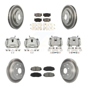 Front Rear Disc Brake Caliper Coat Rotor Semi-Metallic Pad Kit (10Pc) For Toyota RAV4 LE KCG-100794S