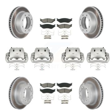 Front Rear Disc Brake Caliper Coated Rotors And Semi-Metallic Pads Kit (10Pc) For KCG-100800S