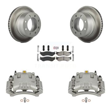 Rear Disc Brake Caliper Coat Rotors & Semi-Metallic Pad Kit For Dodge Ram 3500 2500 1500 KCG-100802N