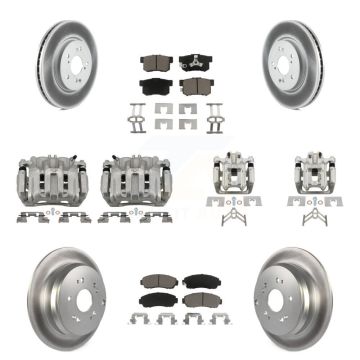 Front Rear Disc Brake Caliper Coated Rotors And Ceramic Pads Kit (10Pc) For Honda CR-V KCG-100803C