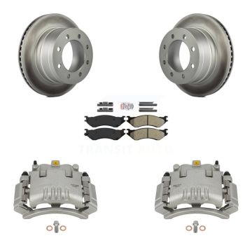 Rear Disc Brake Caliper Coat Rotors & Semi-Metallic Pad Kit For Dodge Ram 3500 2500 1500 KCG-100803N