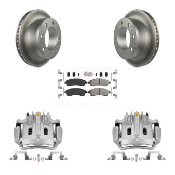 Rear Disc Brake Caliper Coat Rotor Semi-Metallic Pad Kit For Ford F-350 Super Duty F-250 KCG-100808N