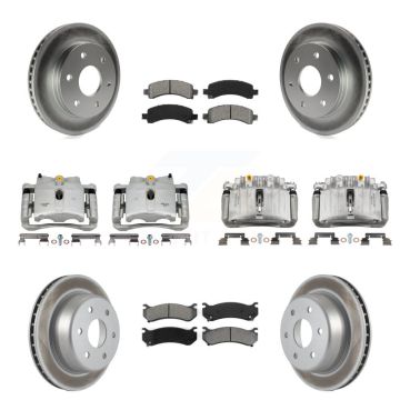 Front Rear Brake Caliper Coat Rotor Semi-Metallic Pad Kit (10Pc) For GMC Yukon Chevrolet KCG-100812S