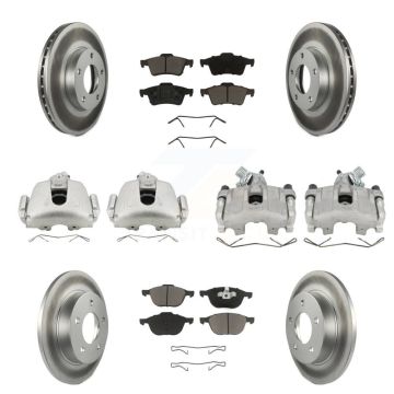 Front Rear Disc Brake Caliper Coat Rotors & Ceramic Pad Kit (10Pc) For 2005 Mazda 3 2.0L KCG-100823C